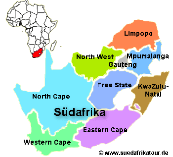 Karte der Provinzen bzw. Bundesländer von Südafrika