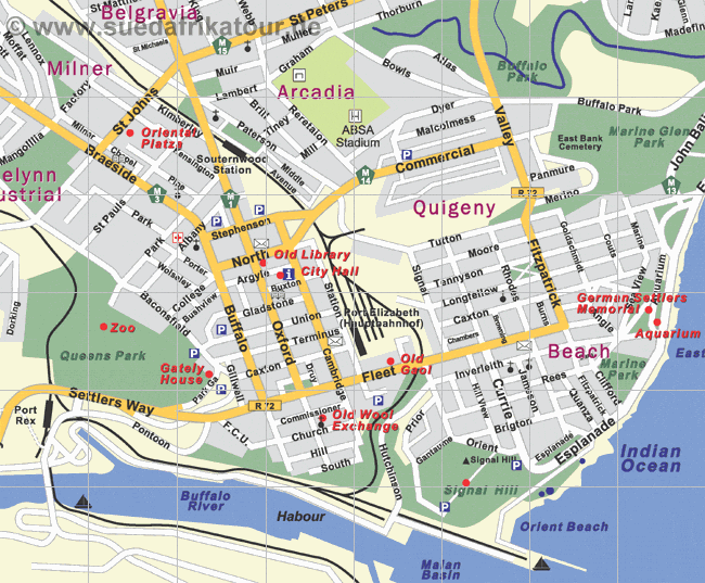 Stadtplan der Innenstadt von East London im Eastern Cape / Südafrika