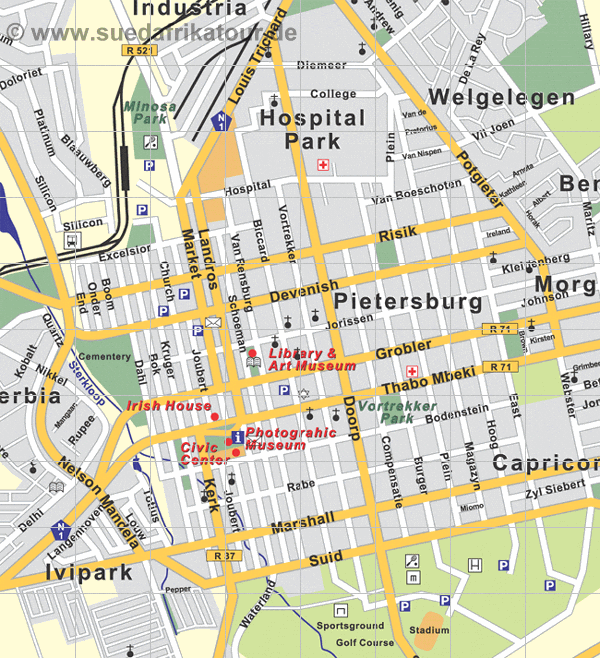 Stadtplan der Innenstadt von Pietersburg in der Provinz Limpopo / Südafrika
