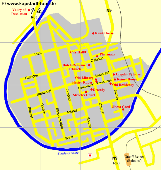 Stadtplan von Graaff-Reinet - Karte © by www.kapstadt-tour.de